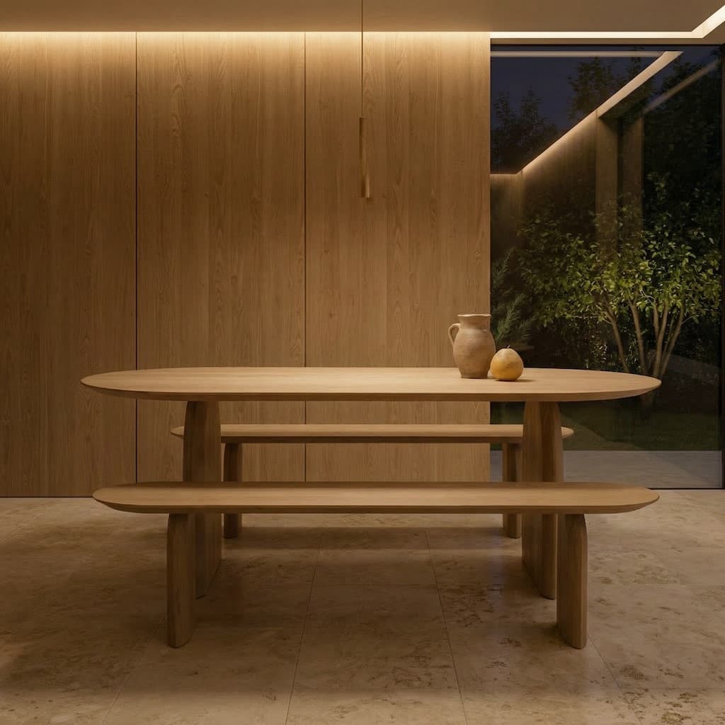 Lexi oval ahşap yemek masası ve bench